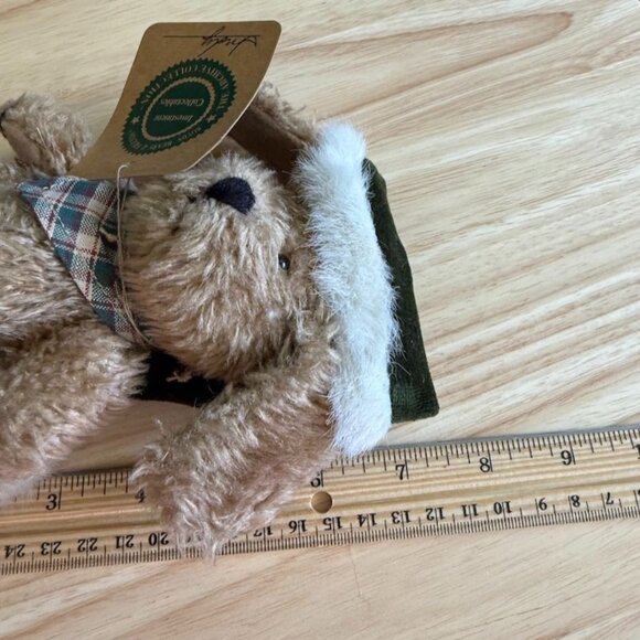 Vtg Boyds Bear Indy Christmas Bear Tags Retired 90s Jointed Brown Green Hat Scar - Picture 8 of 9